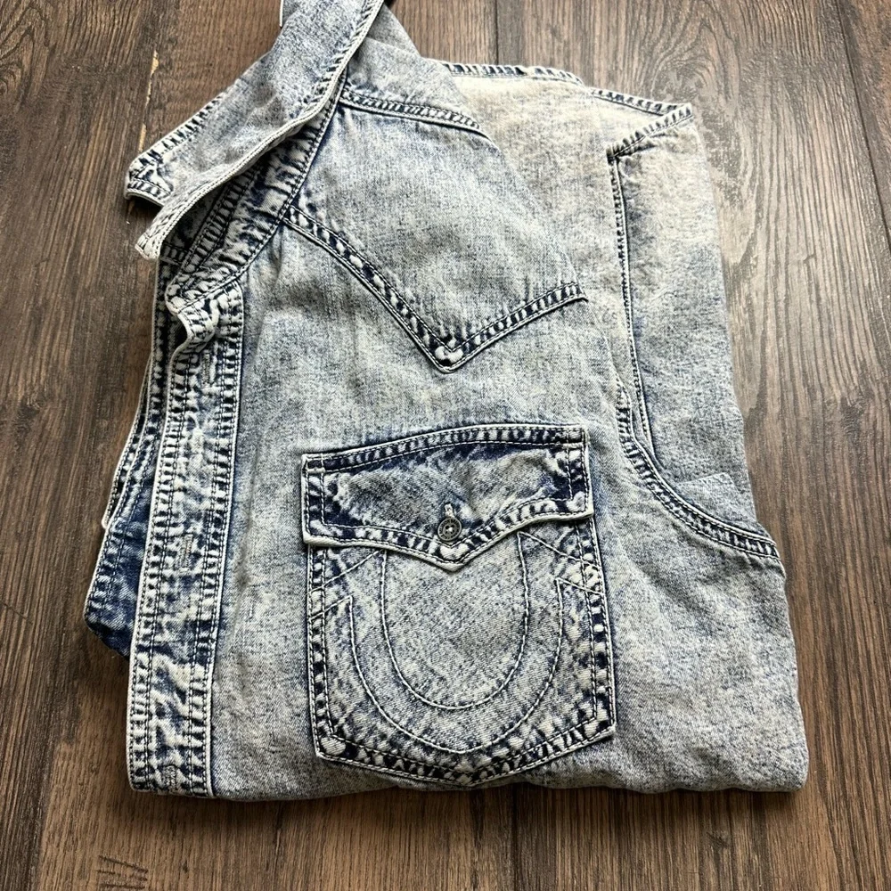 True Religion Light Blue Denim Casual Shirt